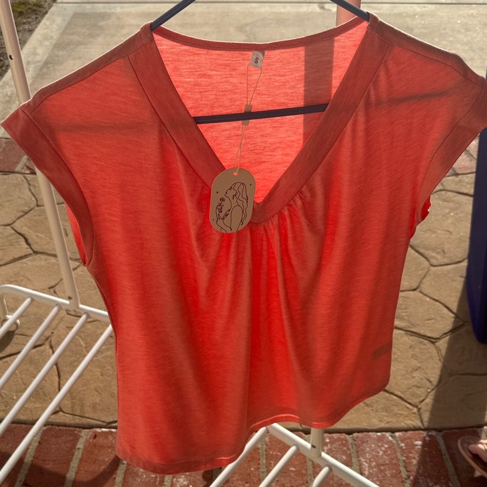 Women's Coral V-Neck Top